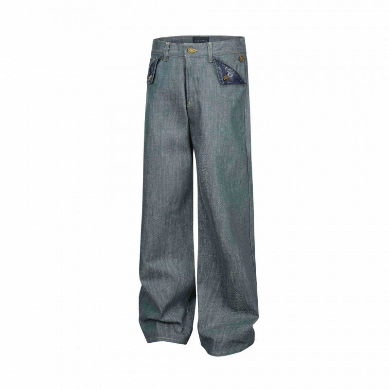 Women's Wide High-Waist Jeans with Patch Pockets and Wide Leg Mune Fashion