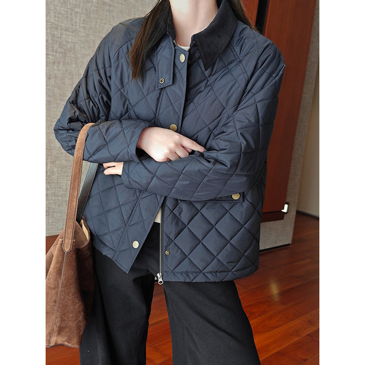 Ladies Quilted Jacket with High Collar Mune Fashion
