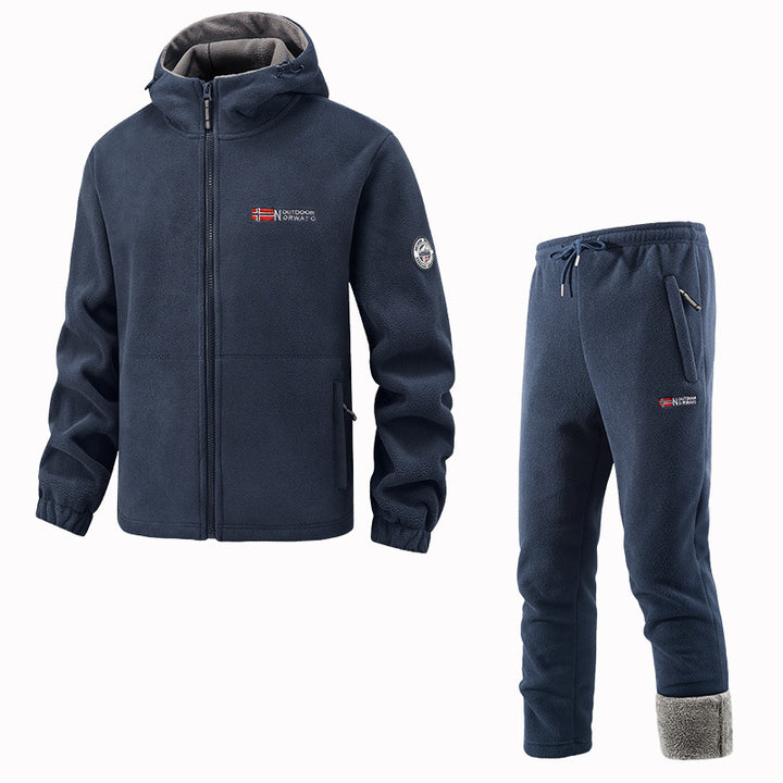 Men's Thermal Fleece Set with Hooded Jacket, Sherpa-lined and Elastic Jogging Pants Mune Fashion