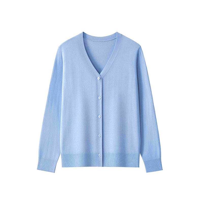 Women’s fine knit cardigan with V-neck, full button placket and light fall Mune Fashion