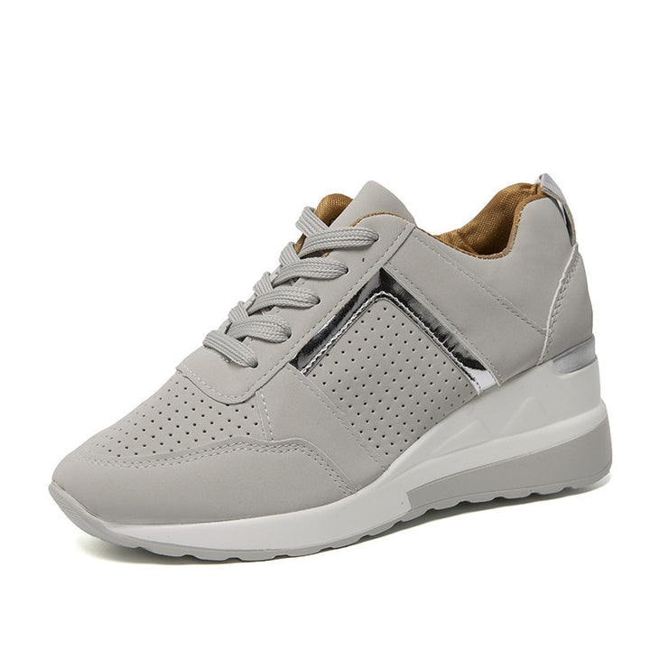 Women's sporty platform sneaker with perforated microfiber upper, cushioned comfort lining, and reflective decorative stripe Mune Fashion