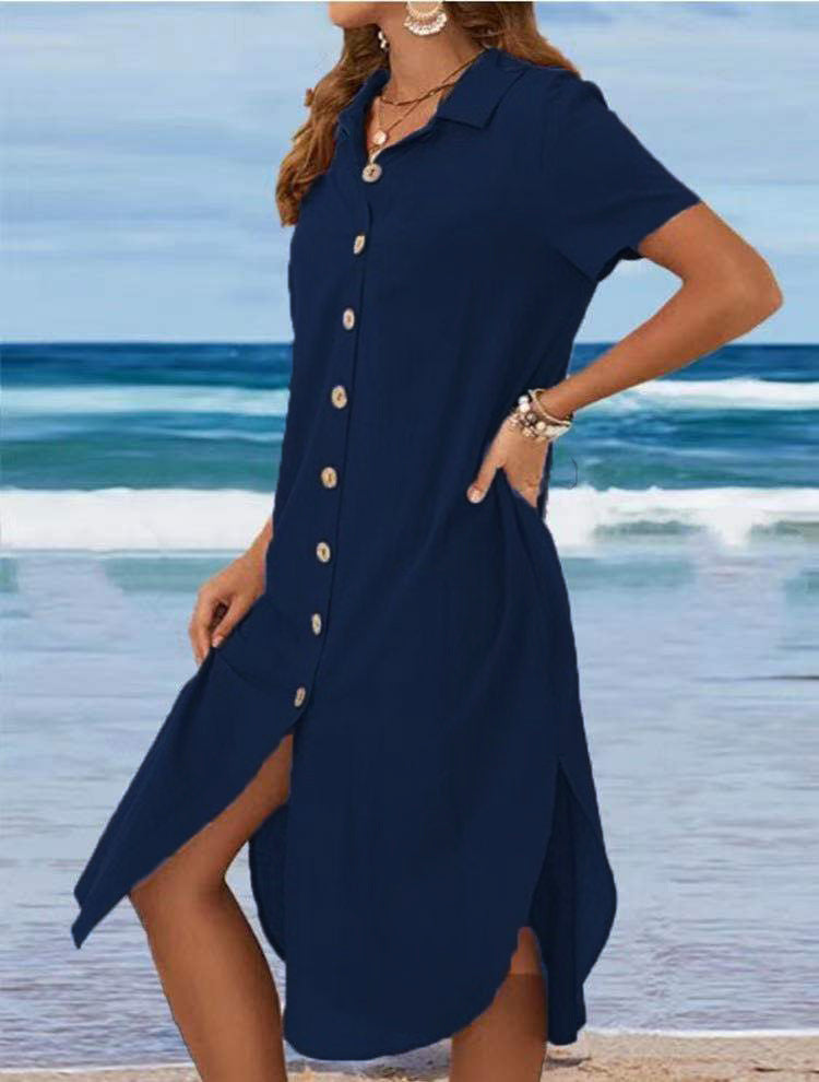 Women's shirt dress with button placket and side slits Drune