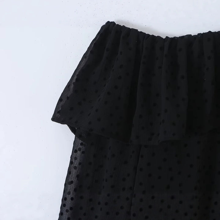 Women Off-the-Shoulder Chiffon Blouse with Ruffled Collar and Transparent Puff Sleeves Drune