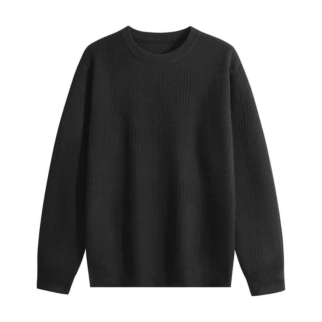 Unisex Structured Round Neck Knit Sweater with Openwork Pattern Mune Fashion