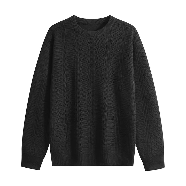 Unisex Structured Round Neck Knit Sweater with Openwork Pattern Mune Fashion