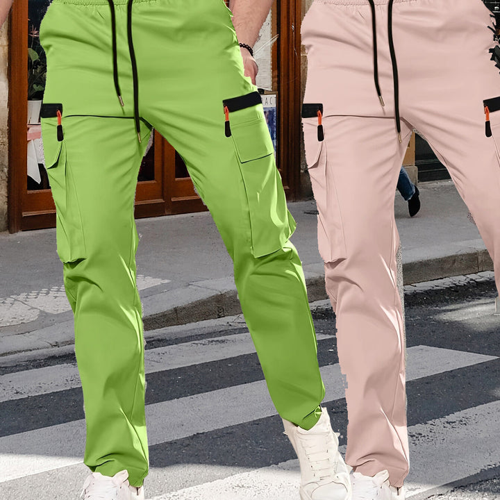 Men's cargo pants in jogger style with elastic waistband, drawstring & multiple pockets Mune Fashion