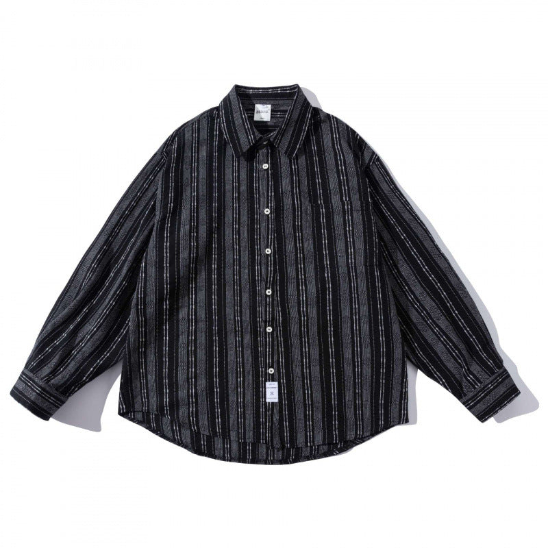 Men's oversized shirt in boxy cut with textured stripe pattern and rounded hem Mune Fashion