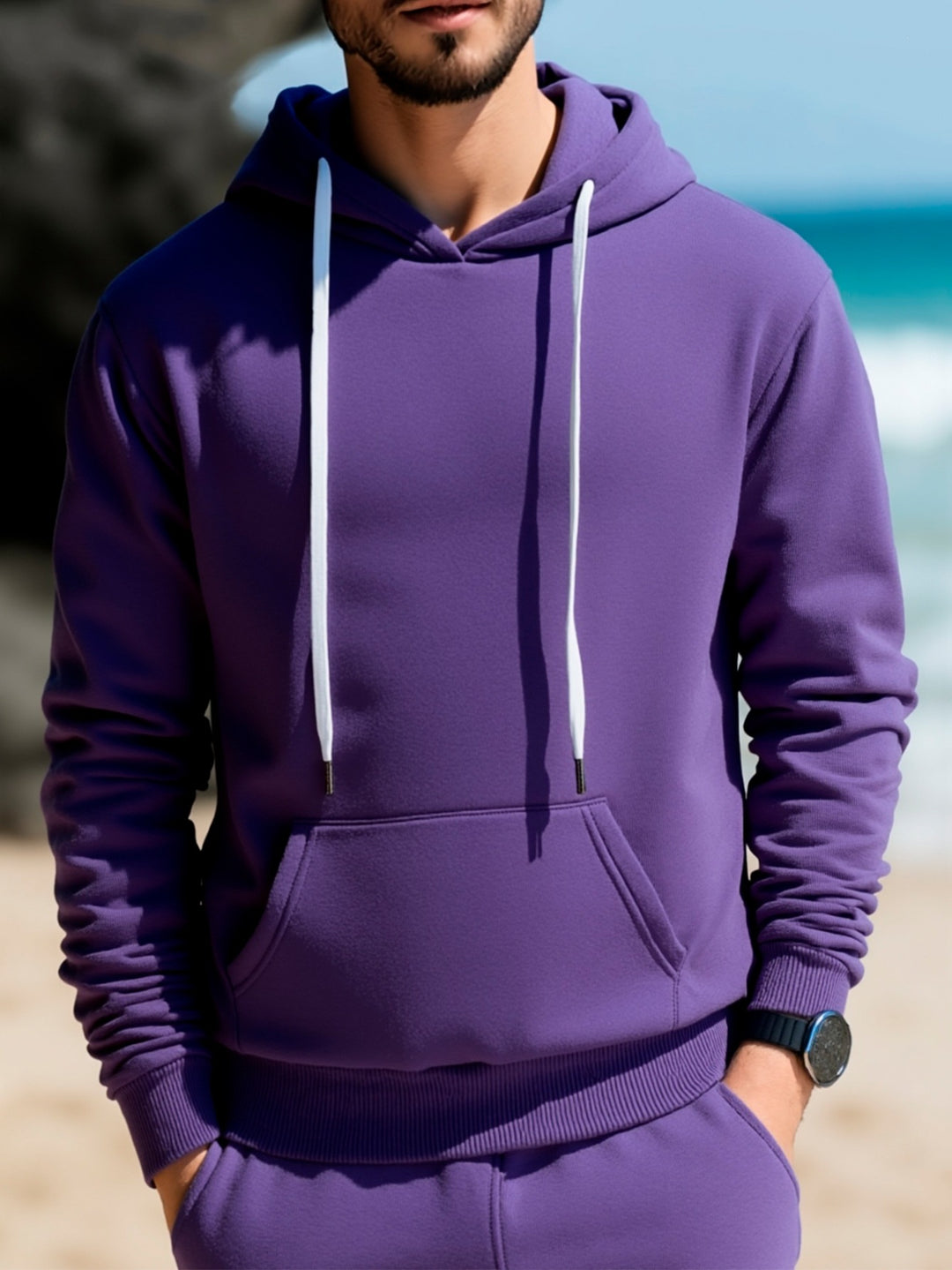Men's hoodie made of French terry with kangaroo pocket & ribbed hem Mune Fashion