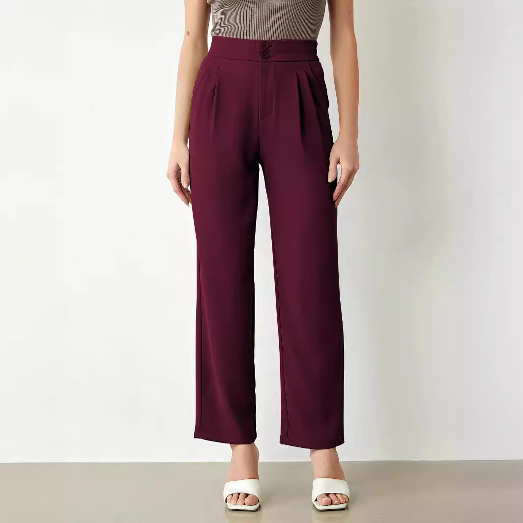 Women's high-waisted wide fabric pants with pleats and double button Mune Fashion