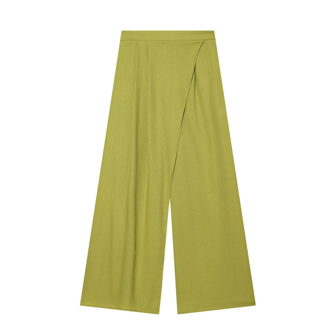 Women Wide High-Waist Culotte with Wrap Look and Flared Leg Mune Fashion