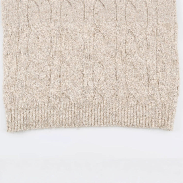 Women's Chunky Knit Long Sweater with Cable Pattern and Half-High Zip Collar Mune Fashion