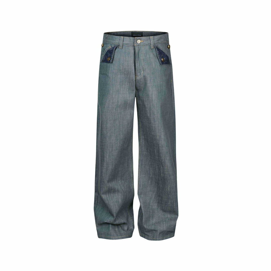 Ladies Wide High-Waist Jeans with Decorative Cuff Pockets Mune Fashion