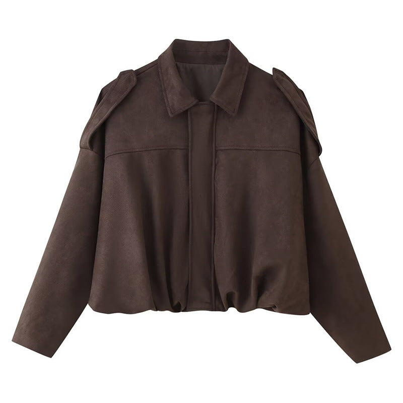 Women Cropped Oversized Blouson Jacket with Shoulder Flaps Mune Fashion