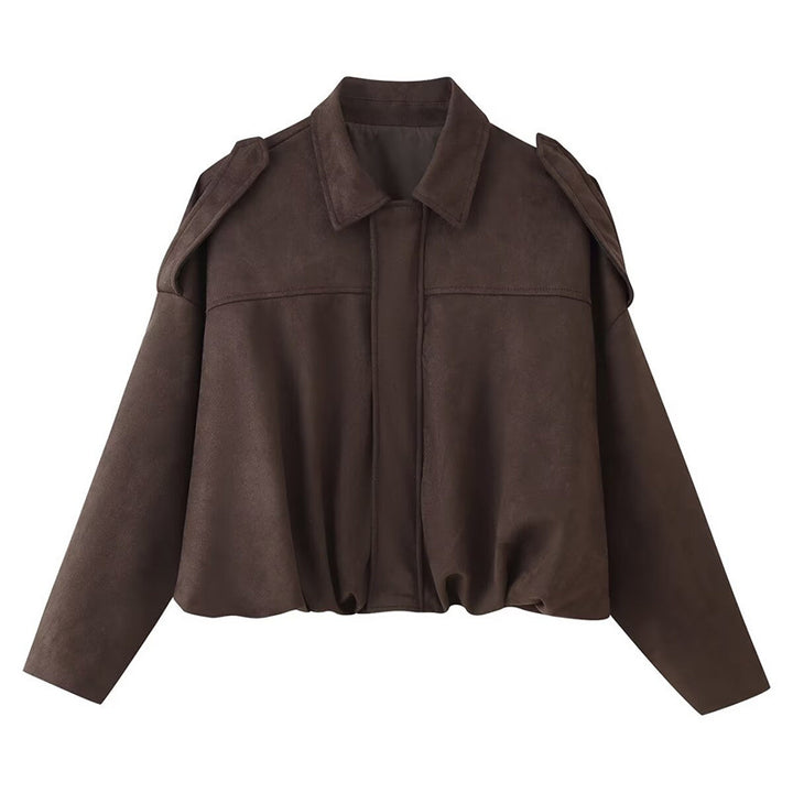 Women Cropped Oversized Blouson Jacket with Shoulder Flaps Mune Fashion
