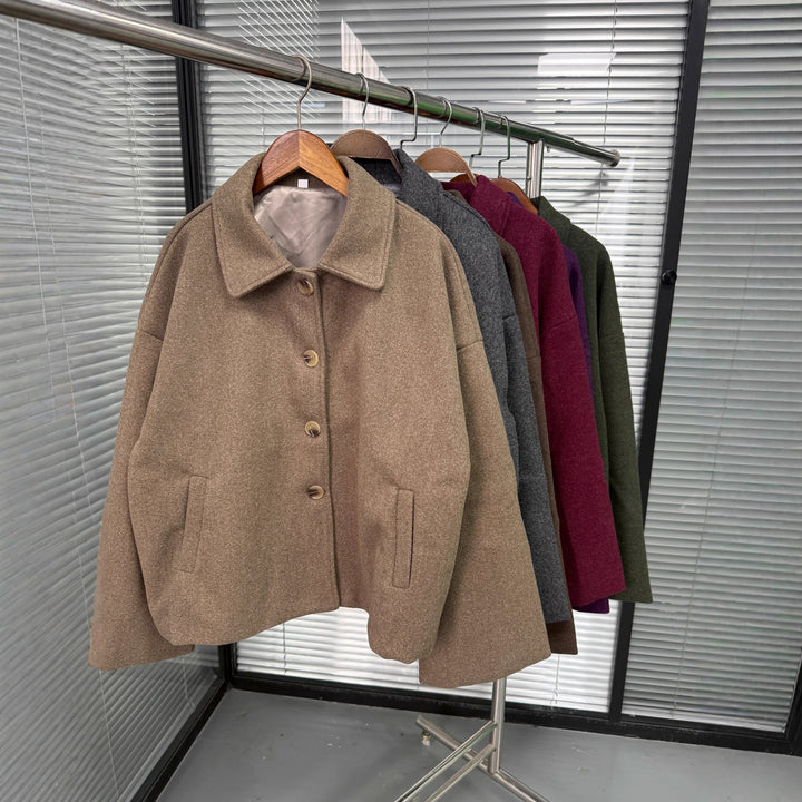 Women's Oversize Wool Blend Jacket with Large Decorative Buttons and Wide Cuffs Mune Fashion
