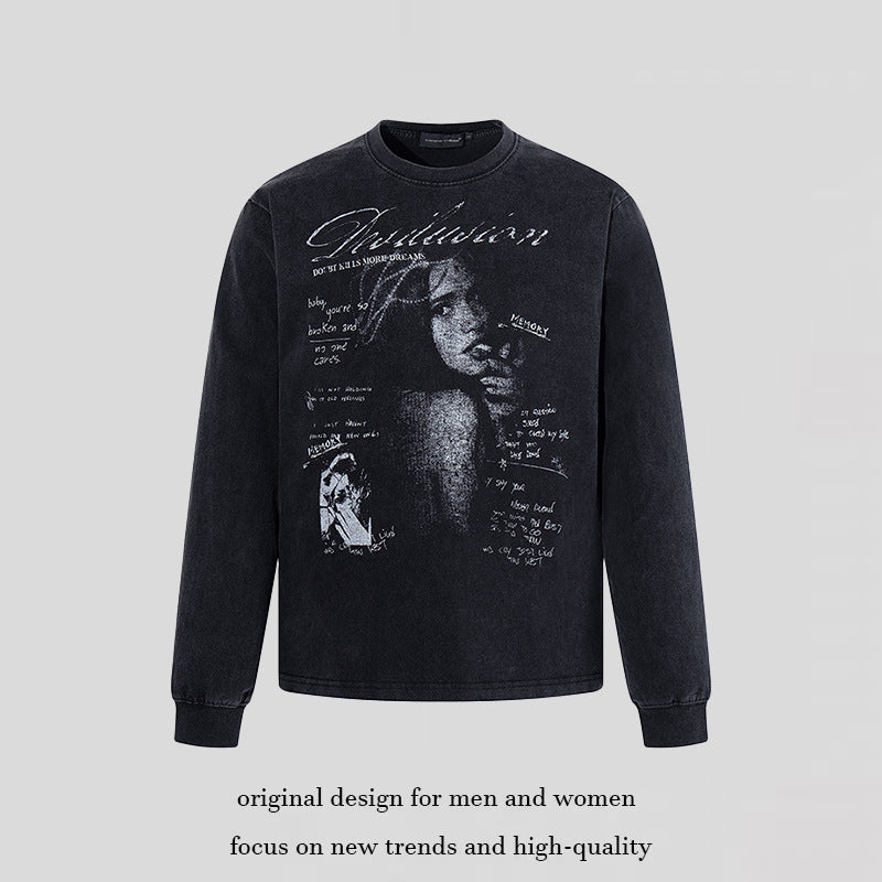 Men's Longsleeve with Vintage Girl Graphic and Used Wash Mune Fashion