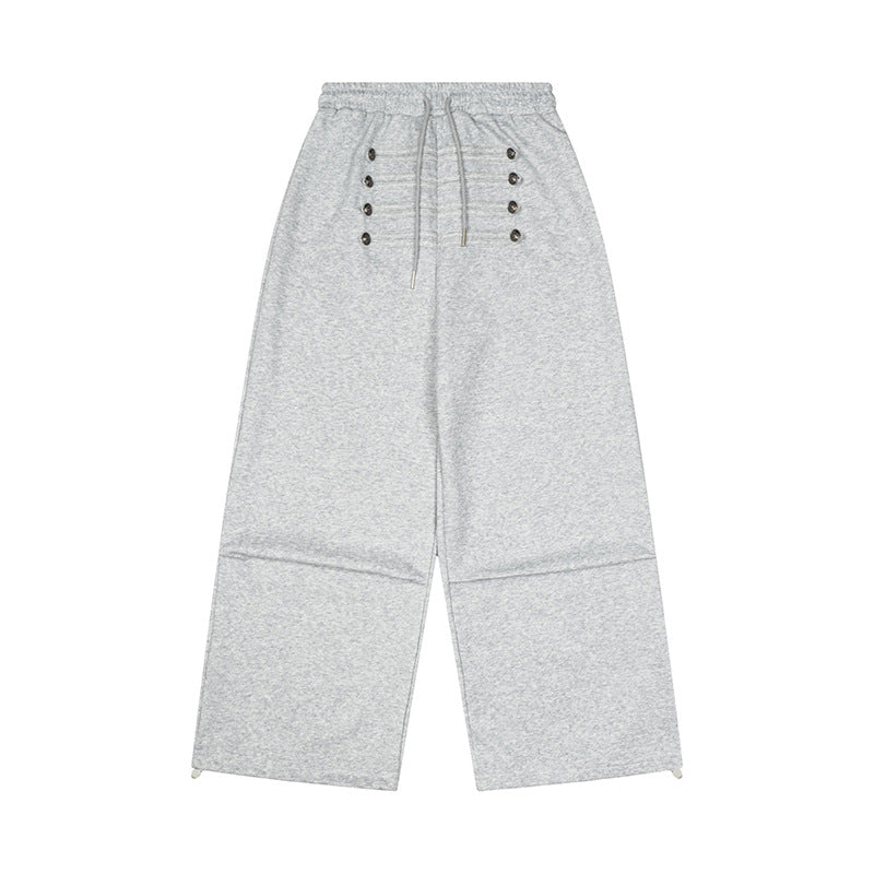 Ladies Wide High-Waist Culotte Pants with Comfort Waistband, Drawstring and Decorative Button Placket Mune Fashion