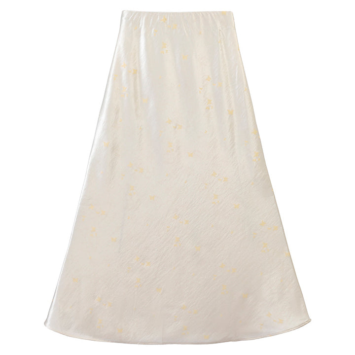 Women's A-line midi skirt in jacquard satin with floral and butterfly reliefs Mune Fashion