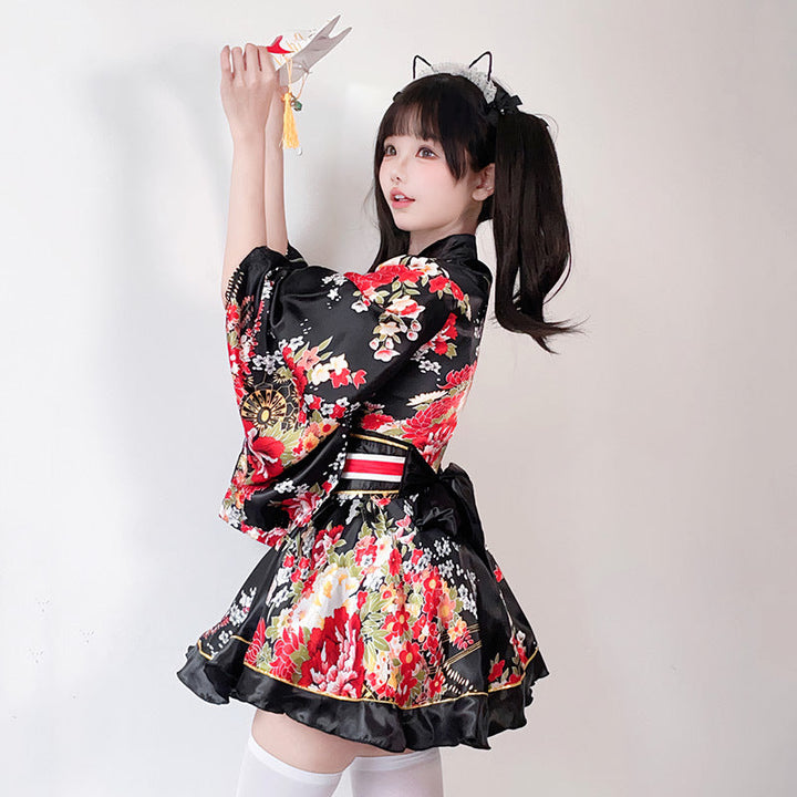 Ladies Kimono Dress with a playful cut and floral accents Mune Fashion