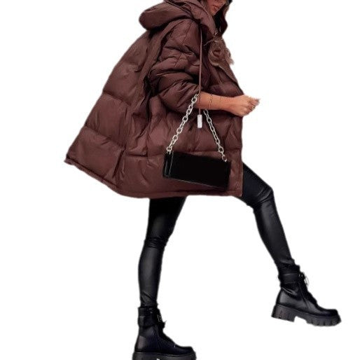 Ladies Oversized Padded Jacket with Practical Pockets and High Collar Mune