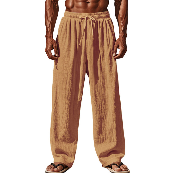Men's airy linen summer trousers with wide leg, pleated front and elastic comfort waistband Mune Fashion