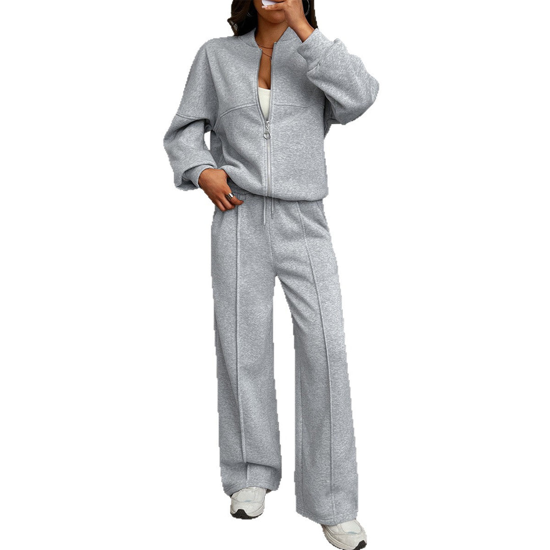 Women's oversized sweat set with zip bomber jacket and high waist palazzo pants Mune Fashion
