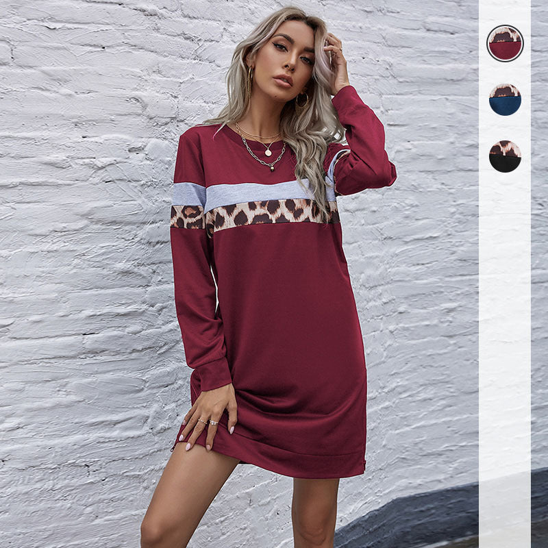 Women casual sweatshirt dress with leopard stripes and contrasting chest band Mune Fashion