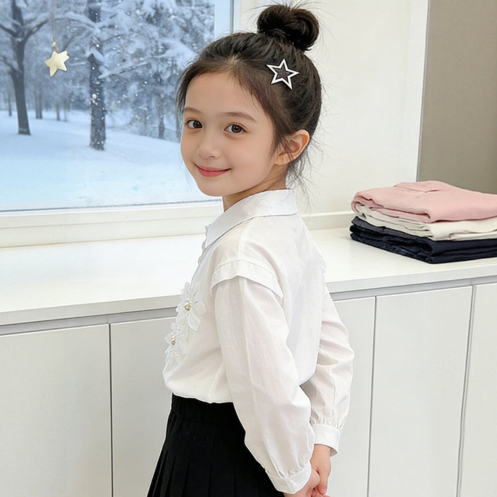 Girl's elegant blouse with floral appliqués Mune Fashion