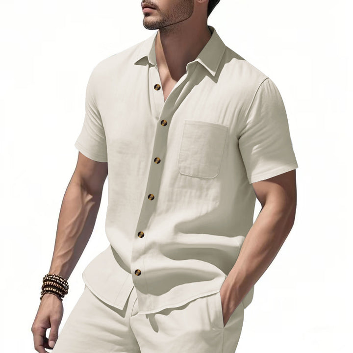Men's Havana short-sleeve shirt with lapel collar, chest pocket, and loose fit Mune Fashion