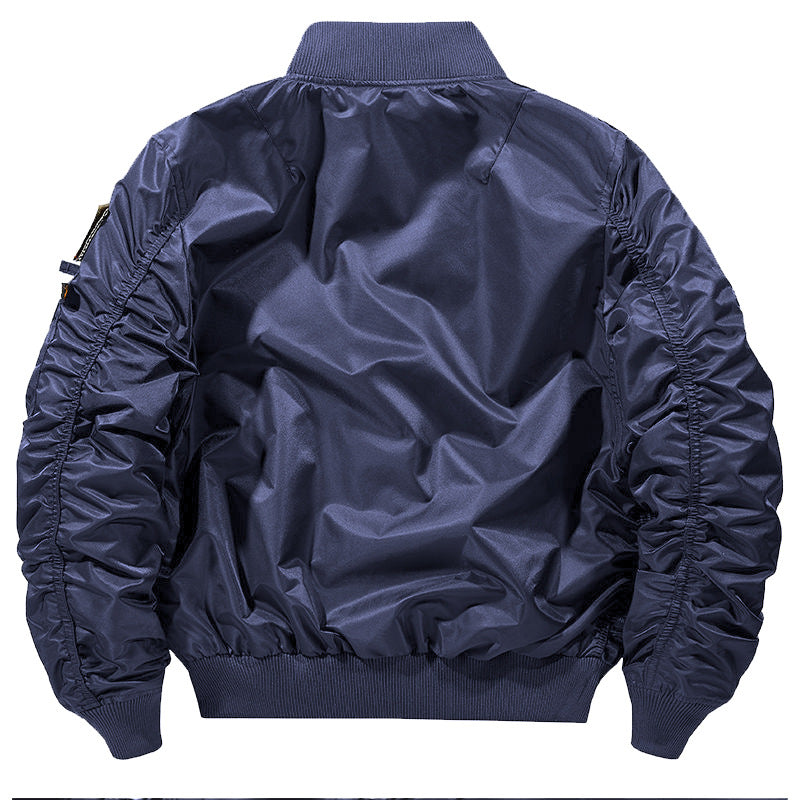 Men's Nylon Bomber Jacket in Aviator Style with Utility Pockets and Sleeve Pocket Mune Fashion