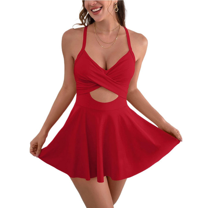 Women's One-Piece Swimsuit with Wrap Skirt and Trendy Cut-Out Mune Fashion