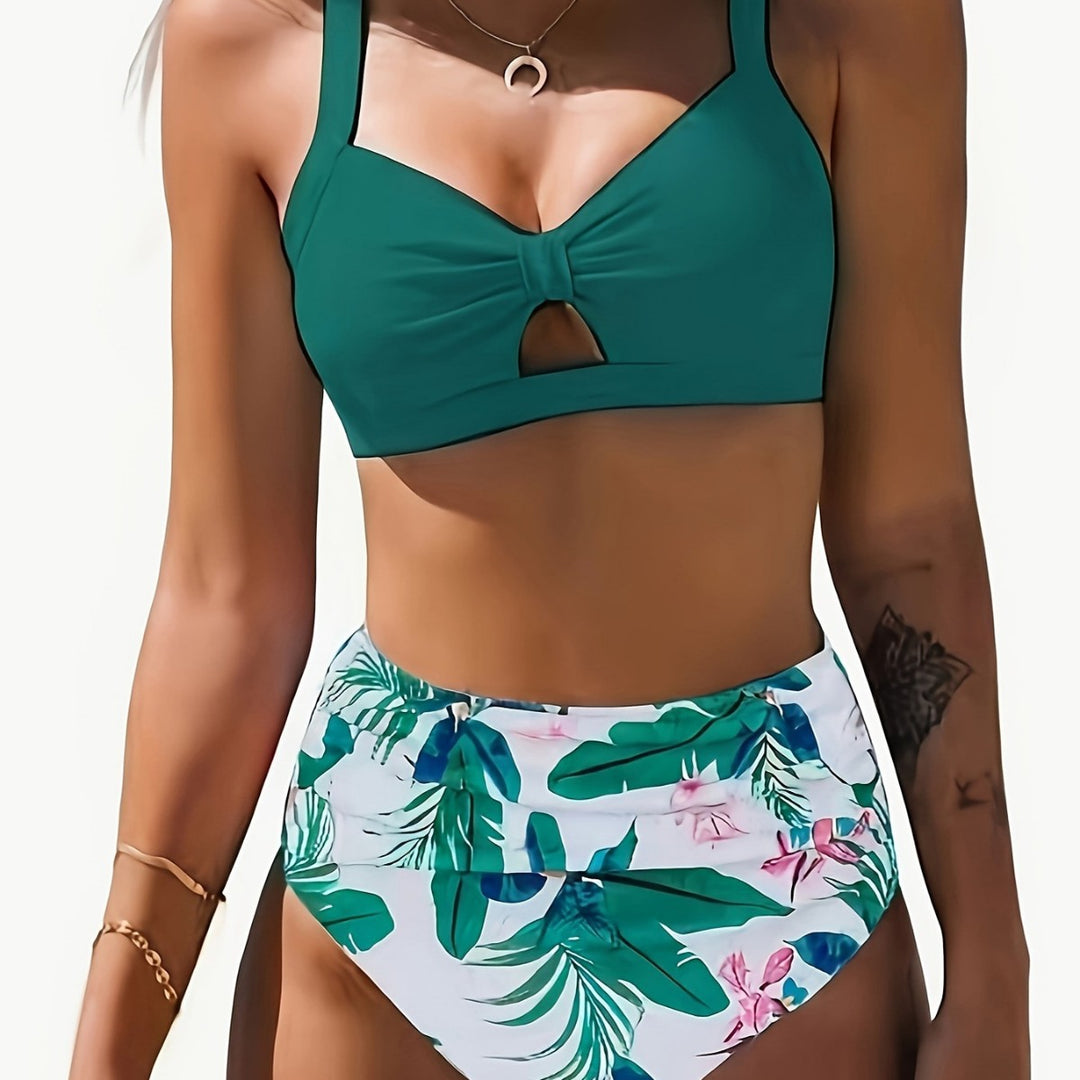 Women’s bikini set with floral high waist and stylish knot Mune Fashion