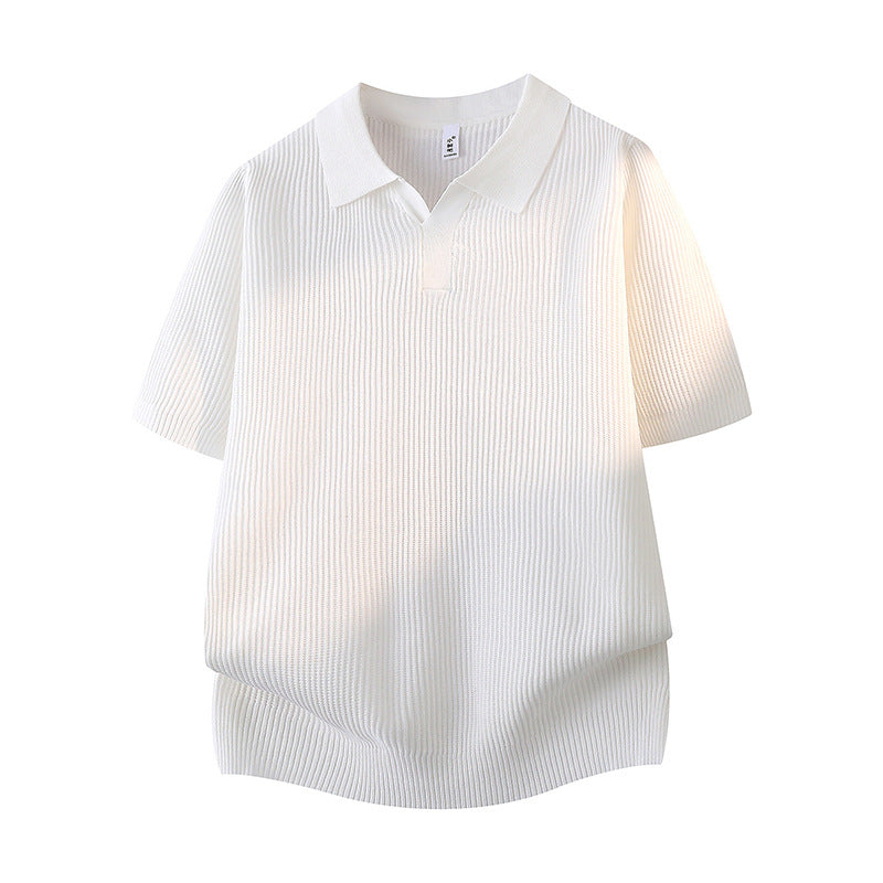 Women Fashionable Short Sleeve Polo Shirt with Ribbed Texture Mune Fashion