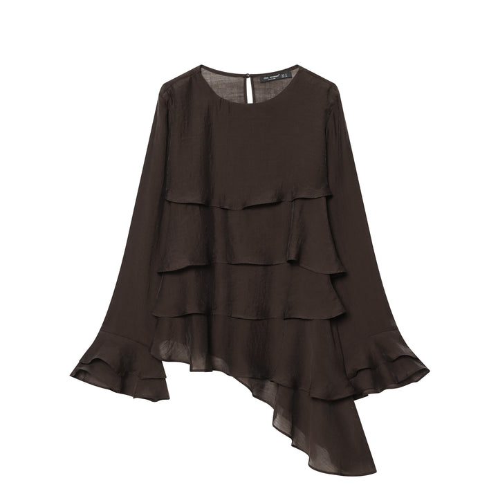 Women's multi-layered ruffle tunic with asymmetrical tiered hem and crew neck Mune Fashion