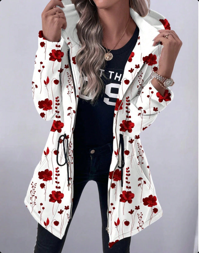 Women's Floral Print Hooded Parka with Padded Lining Mune Fashion