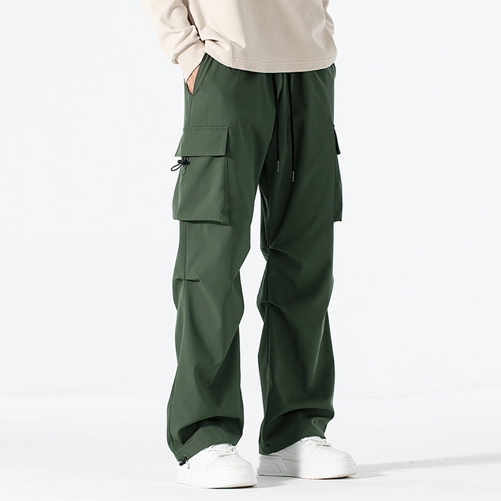 Men's Loose-Fitting Cargo Utility Pants with Drawstring Waist and Multiple Pockets Mune Fashion