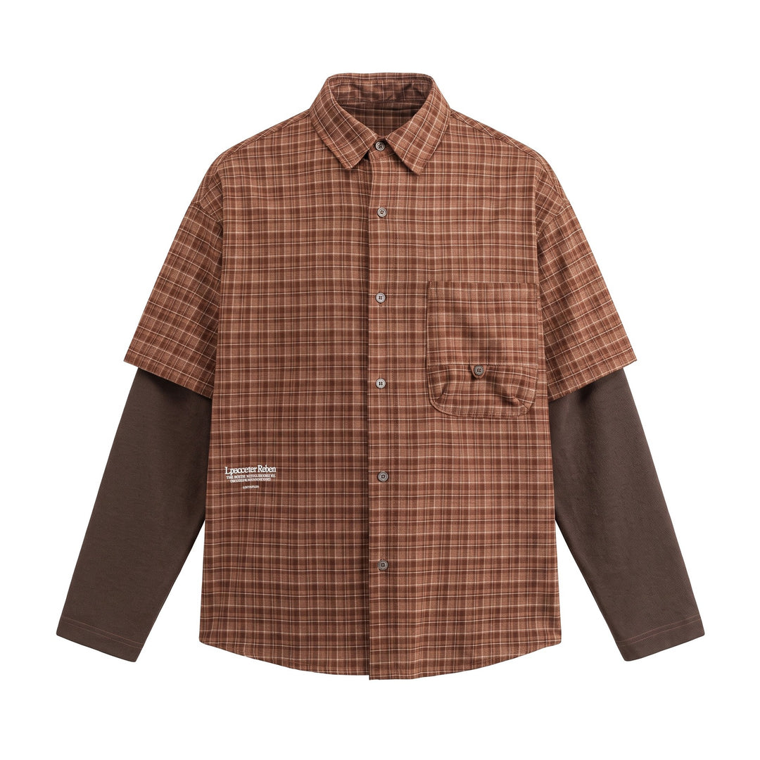 Men's shirt in layered look with checkered front and inserted sweatshirt sleeves Mune Fashion