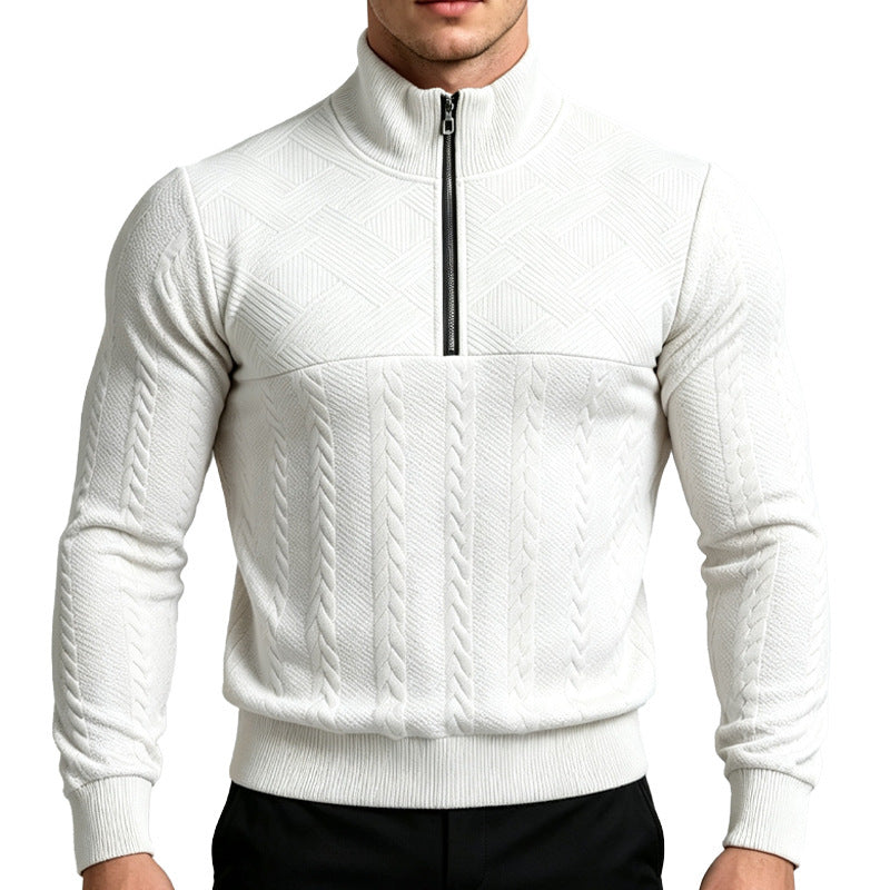 Men's knitted sweater with half zipper and cable pattern Mune Fashion