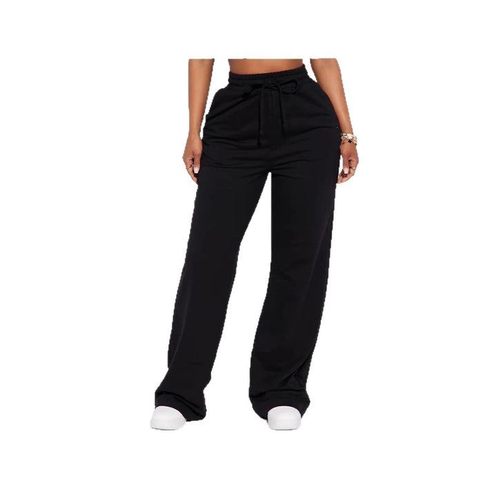 Ladies' wide High-Waist lounge pants made of soft cotton blend with drawstring and side pockets Mune Fashion