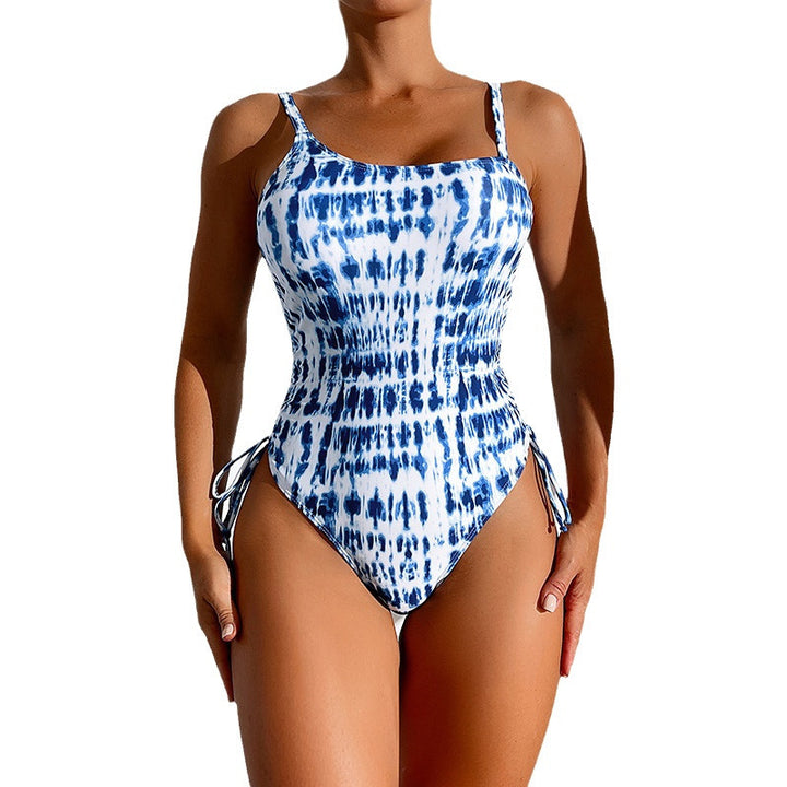 Women's one-piece swimsuit with side gathering and fashion print Mune Fashion