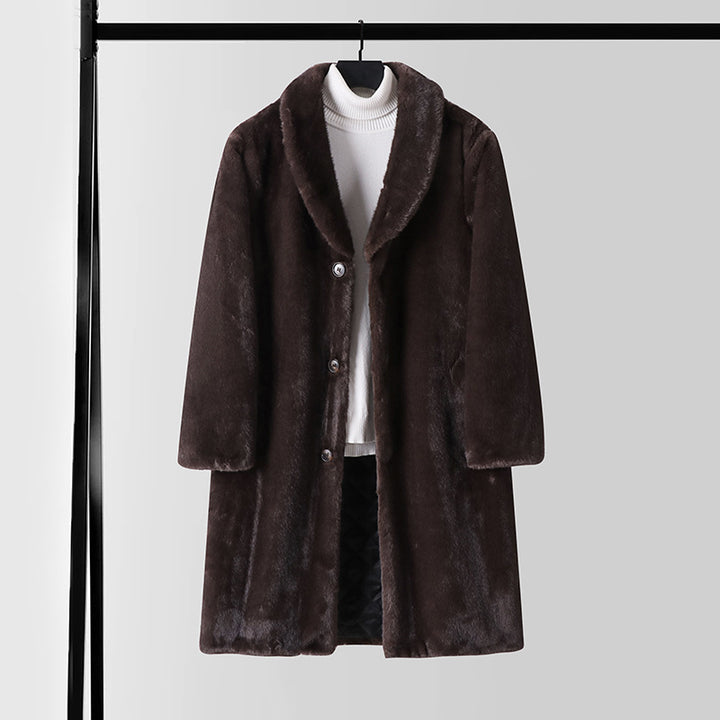 Men's faux fur coat with shawl collar, quilted lining and classic button placket Mune Fashion
