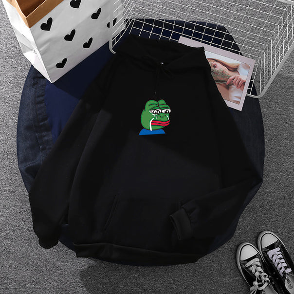 Unisex relaxed-fit hoodie with soft fleece lining, kangaroo pocket and embroidered frog emblem Mune Fashion