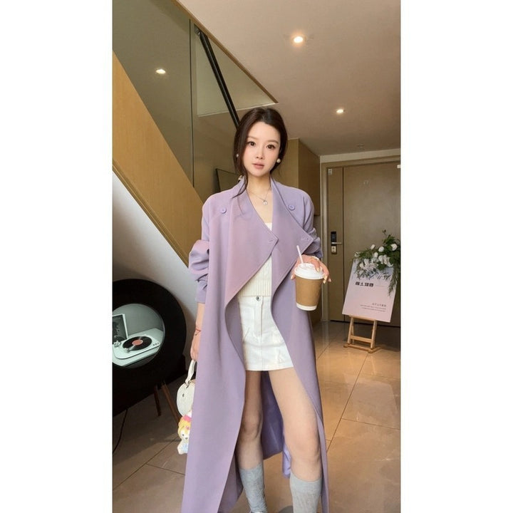 Women’s Maxi Trench Coat with Waterfall Collar and Gathered Sleeves Mune Fashion