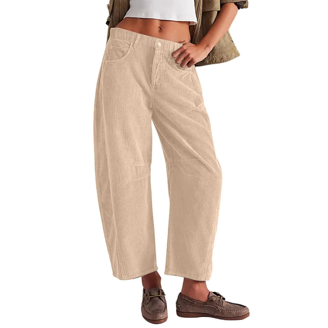 Women Wide Cord Pants with High Waist, Cropped Leg and Side Pockets Mune Fashion