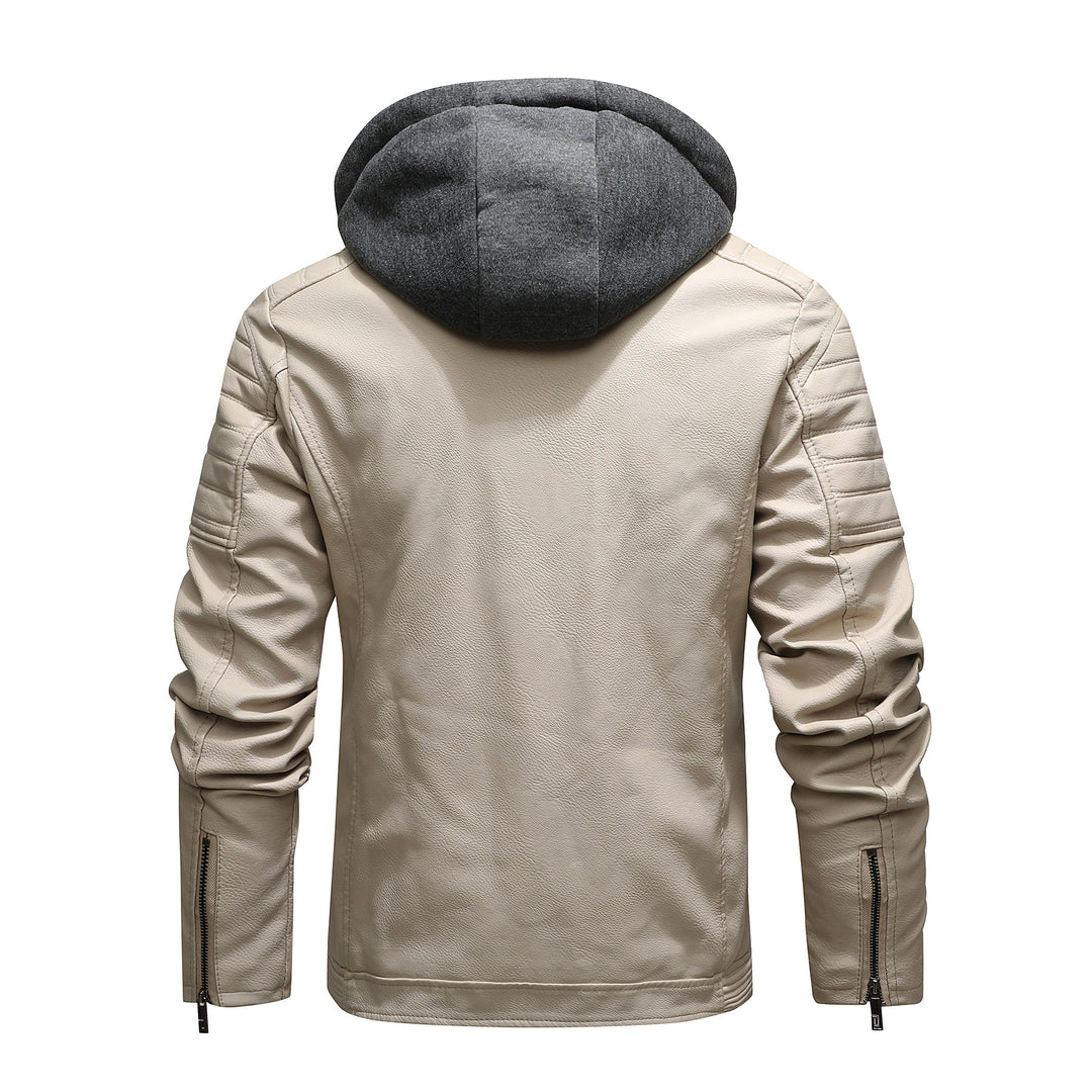 Men's hooded leather jacket with faux fur lining and quilted sleeve structure Mune Fashion