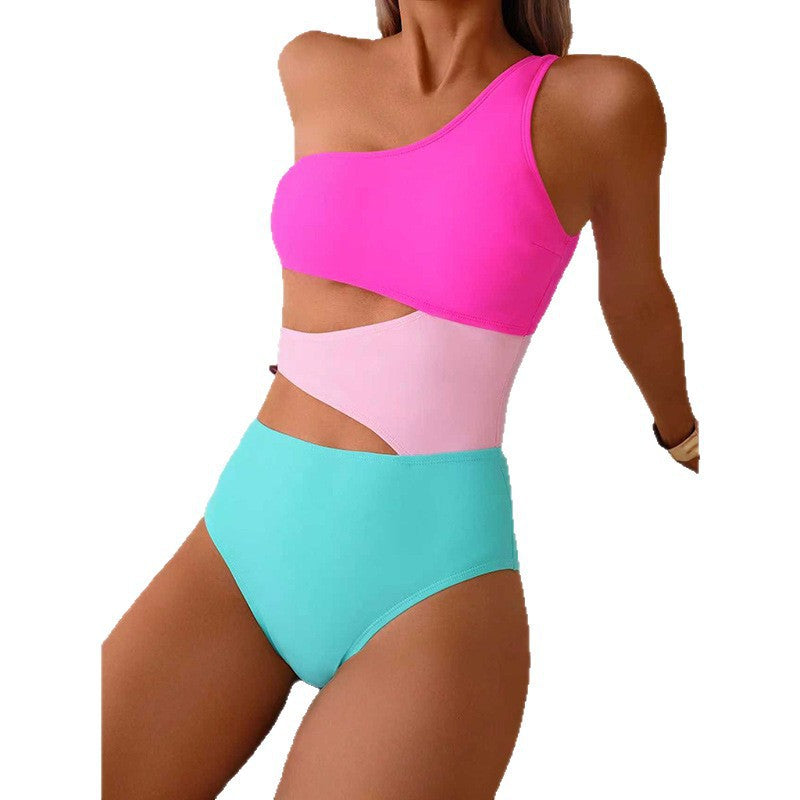 Women's One-Sided Bikini Set with Fashionable Color Block Design Mune Fashion