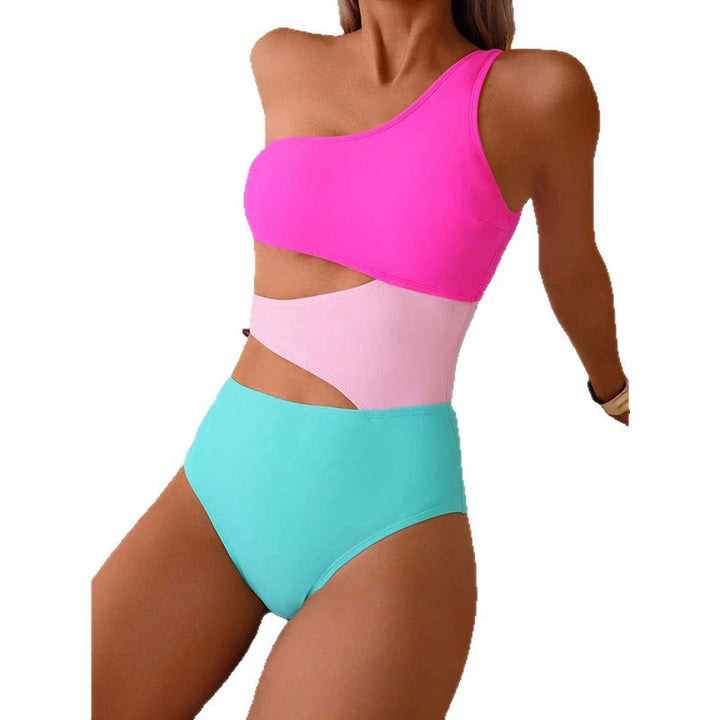 Women's One-Sided Bikini Set with Fashionable Color Block Design Mune Fashion