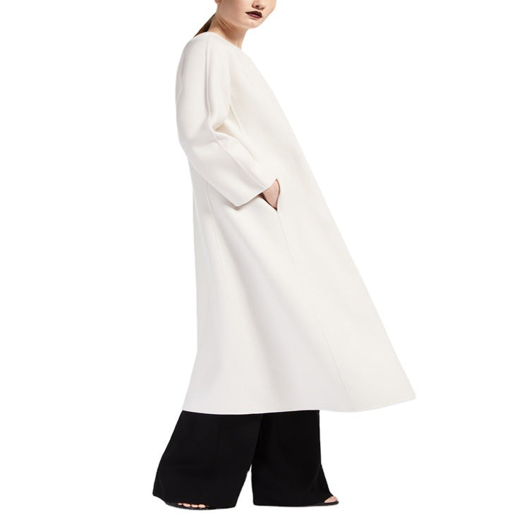 Women Oversize Coat with Round Neck and Concealed Button Placket Mune Fashion