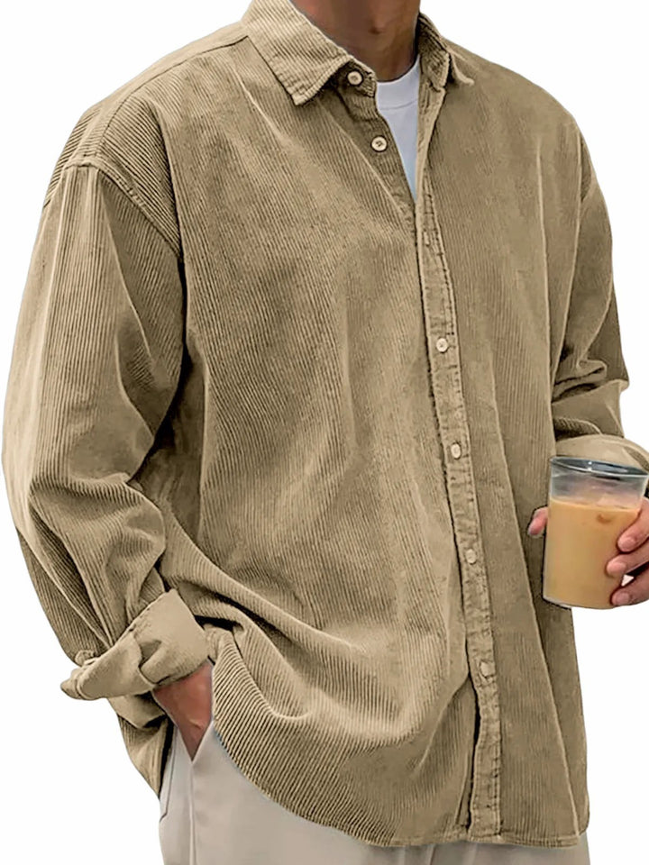 Men's long-sleeved oversized cord shirt with collar and continuous button placket Mune Fashion