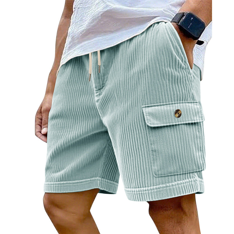 Men's utility cord shorts with elastic drawstring waistband and patch flap pockets Mune Fashion